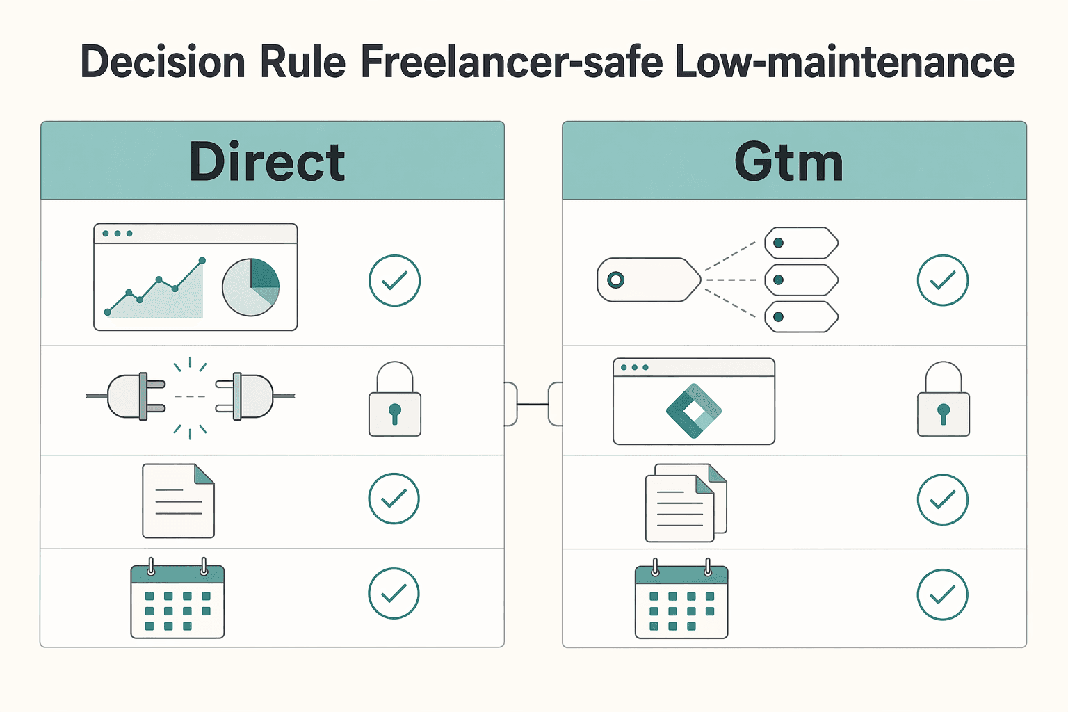 Diagram showing Decision rule (freelancer-safe, low-maintenance) for How to Set Up Google Analytics 4 on Your Freelance Website.