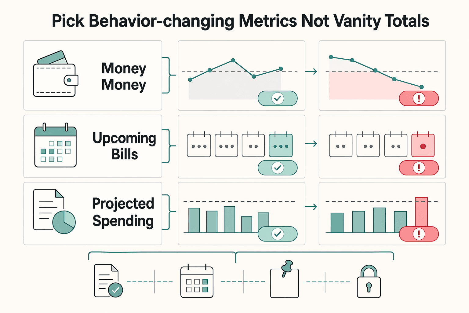 Diagram showing 2) Pick behavior-changing metrics (not vanity totals) for How to Set Financial Goals for Your Freelance Business.