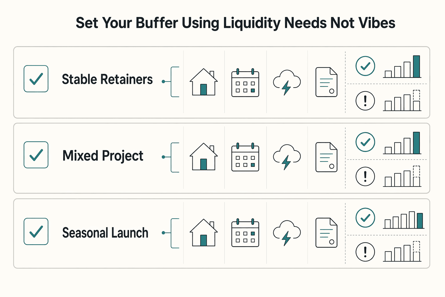 Diagram showing Step-by-step: Set your buffer using liquidity needs (not vibes) for How Freelancers Can Build a Diversified Investment Portfolio Without Breaking Cashflow.