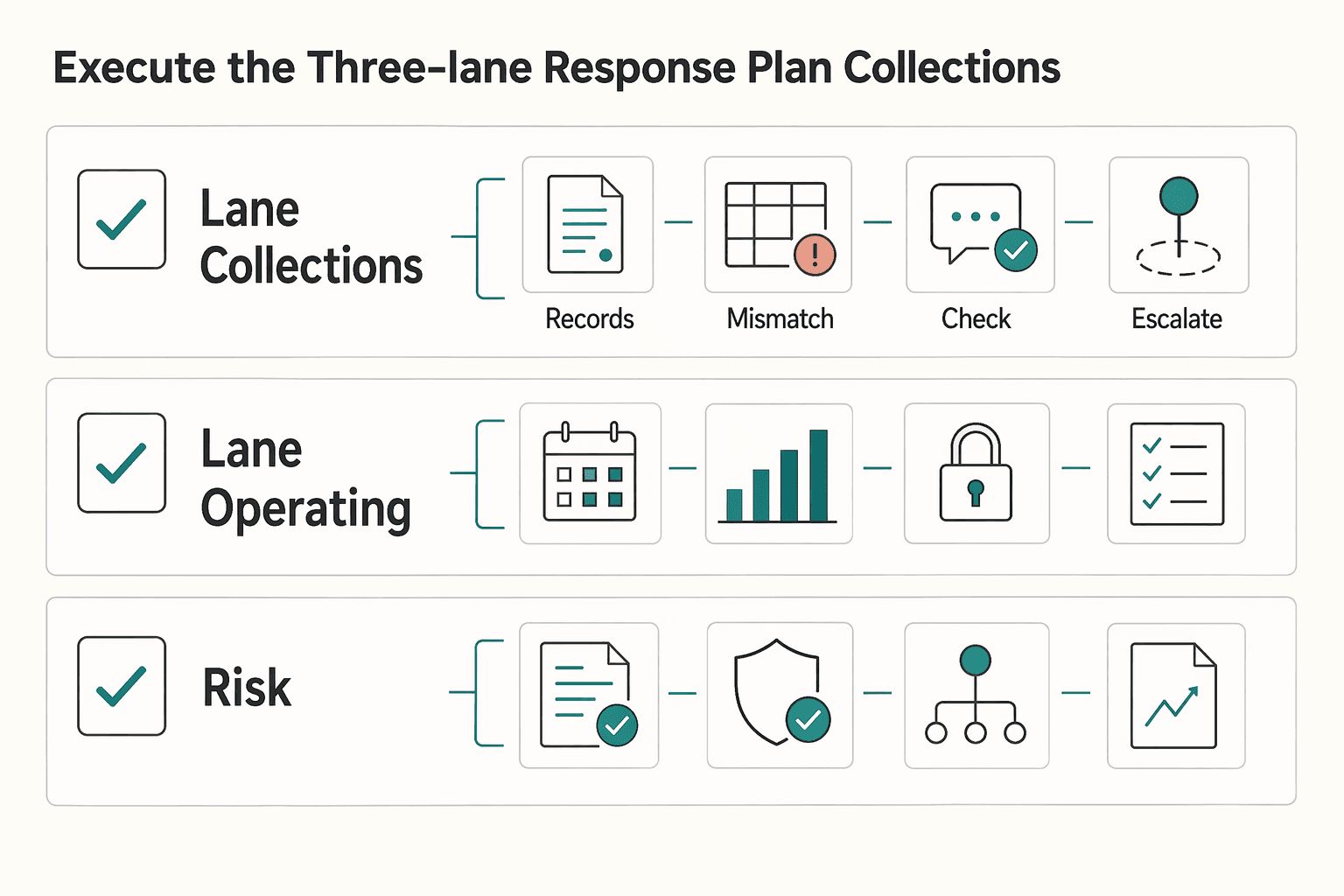 Diagram showing Step 2: Execute the three-lane response plan (collections, continuity, risk reduction) for How to Create a 'Freedom Fund' for Your Freelance Business.