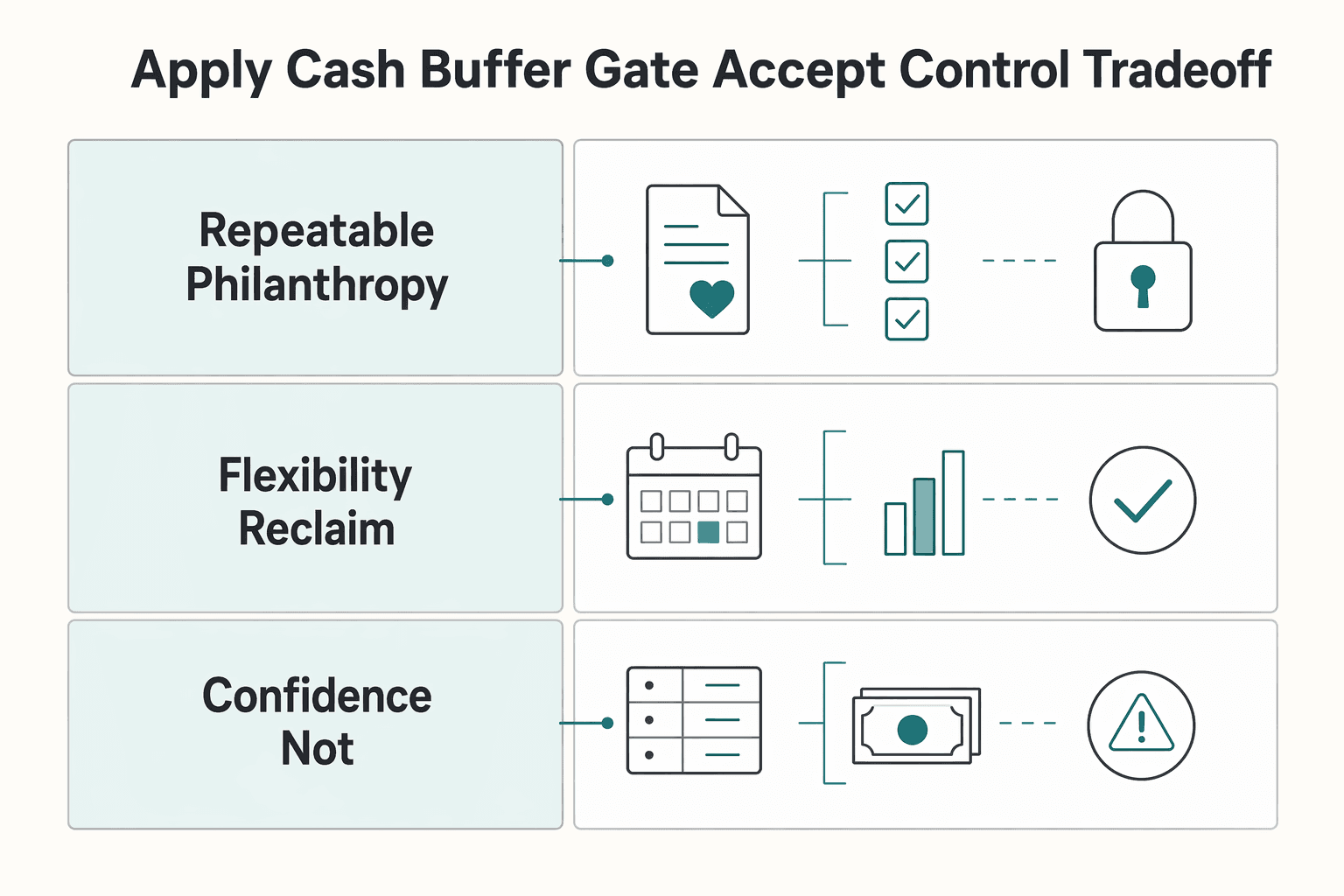 Diagram showing Step 2: Apply a cash buffer gate and accept the control tradeoff for How to Set Up a Donor-Advised Fund (DAF).