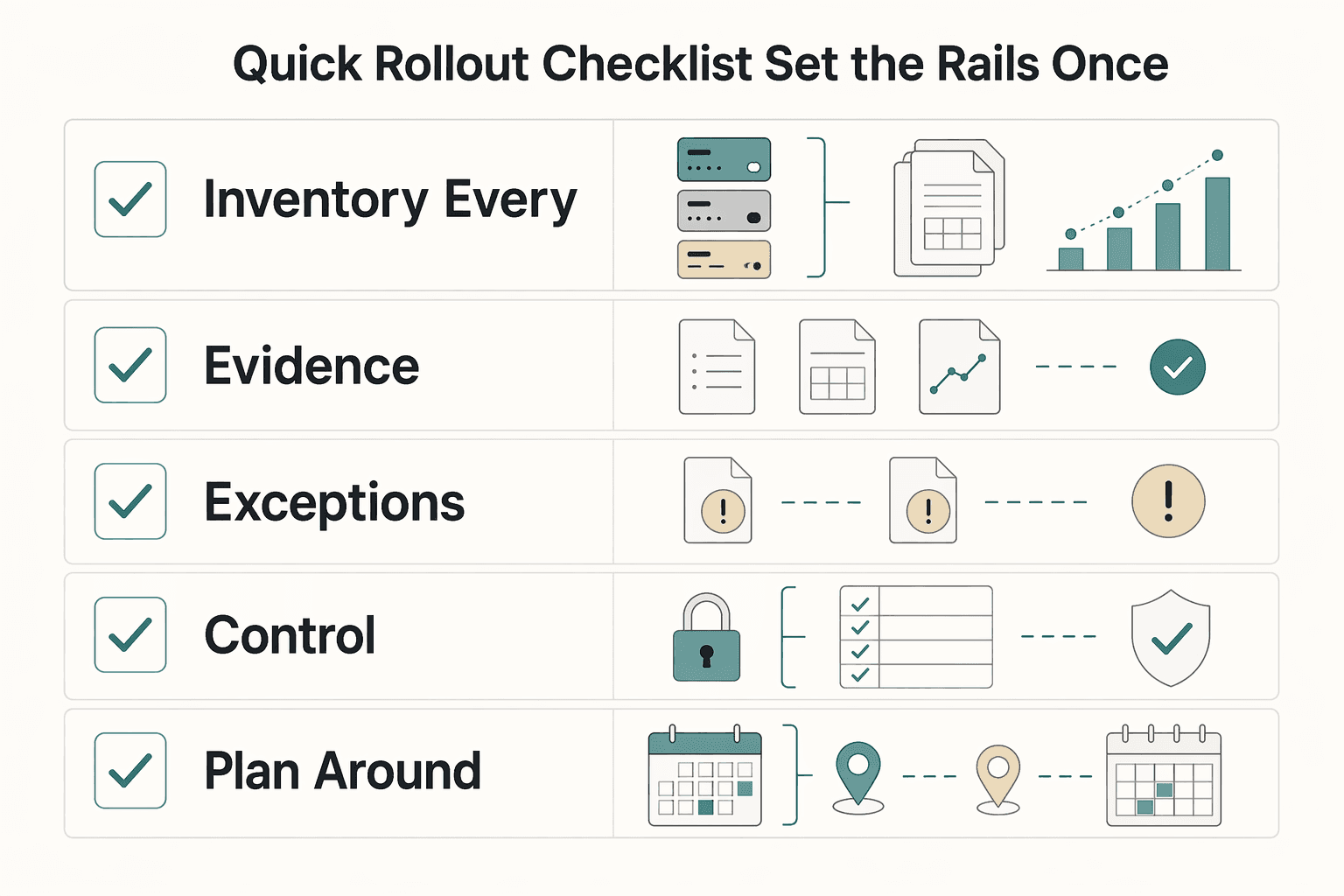 Diagram showing Quick rollout checklist (set the rails once) for The Best Tools for Tracking Your Credit Card Points and Miles.