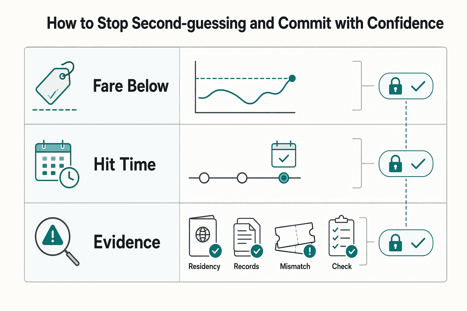 Diagram showing The lock-or-wait threshold: how to stop second-guessing and commit with confidence for How to Avoid Dynamic Pricing When Booking Travel.