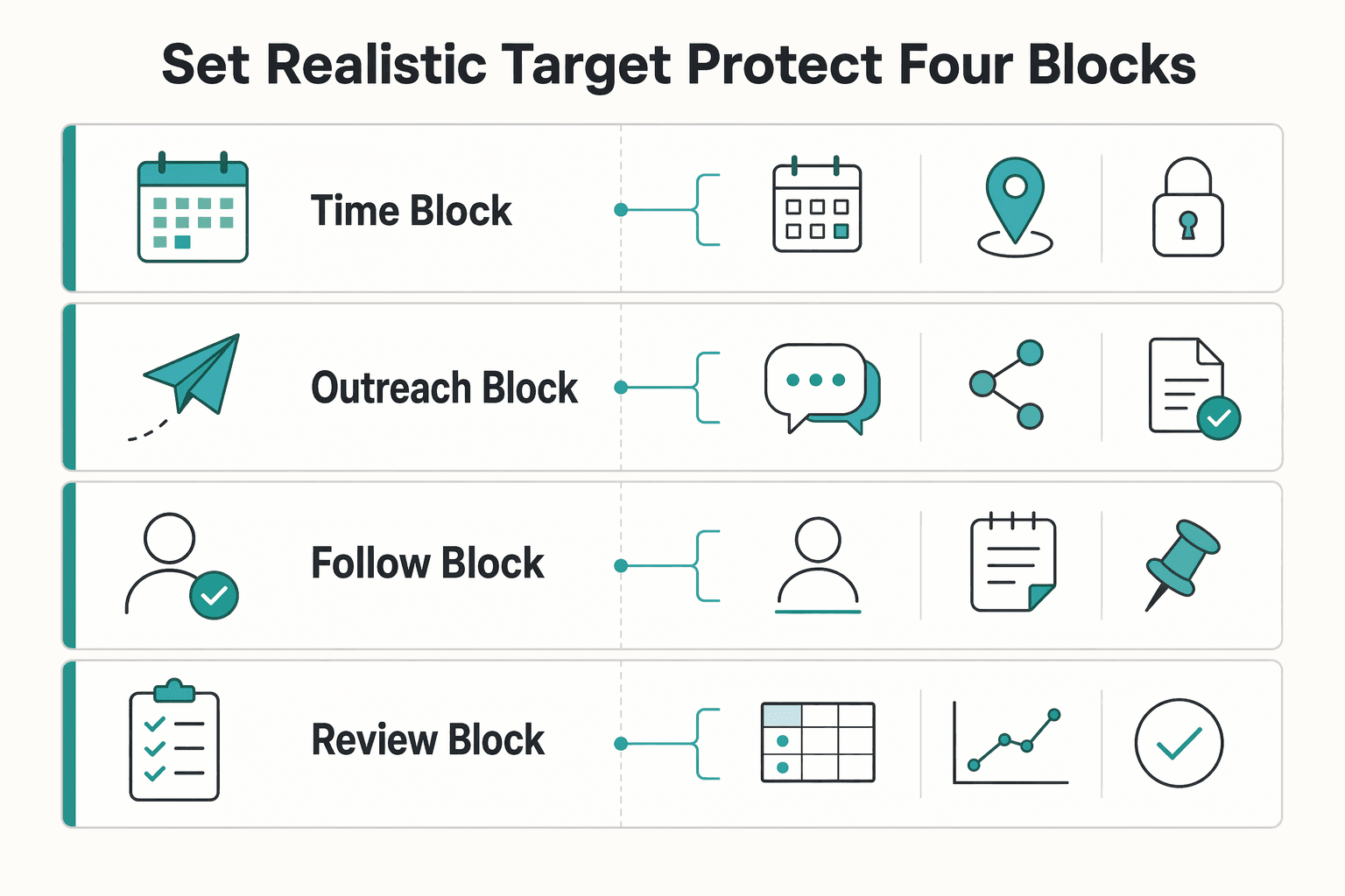 Diagram showing Set a realistic target and protect the four blocks for How to Make Friends as a Digital Nomad.