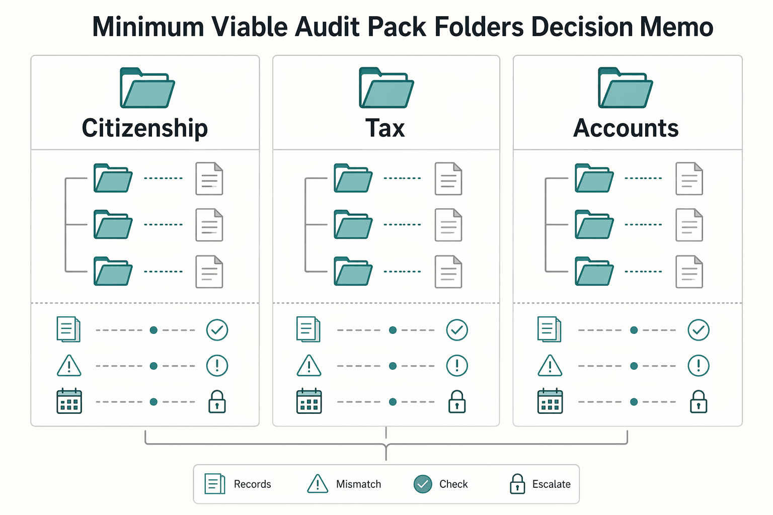 Diagram showing Step-by-step: minimum viable audit pack (folders + decision memo) for How to Handle Taxes for a US Citizen Child Born Abroad.