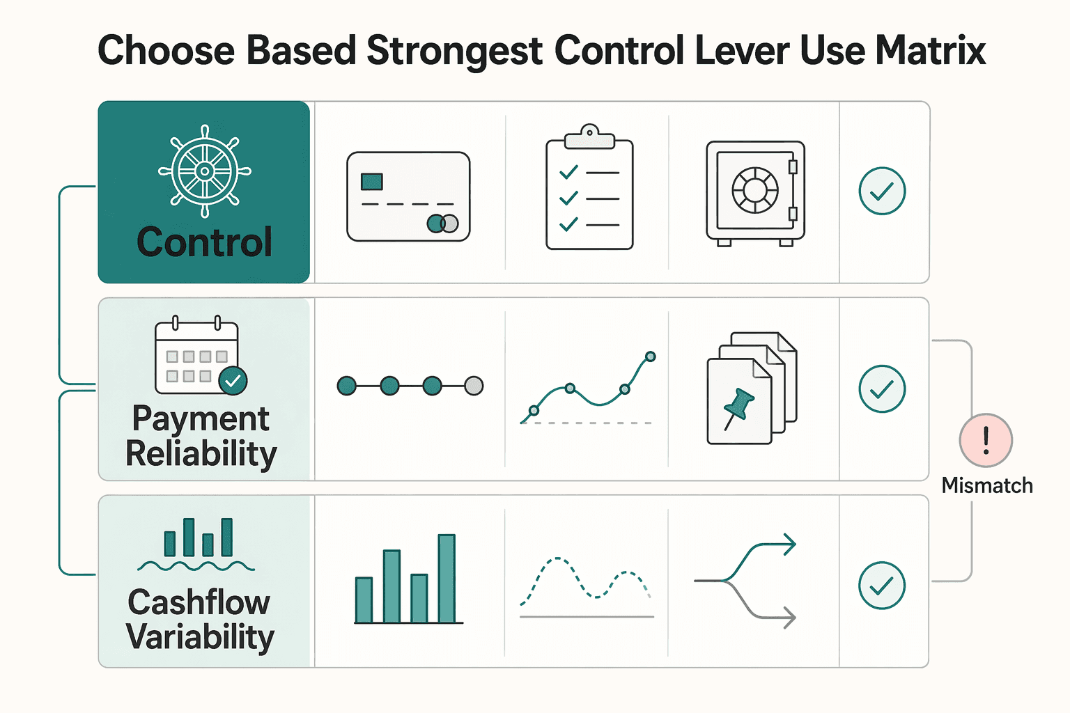 Diagram showing Step 1: Choose based on your strongest control lever (use this matrix) for How to Build Credit as a Freelancer.