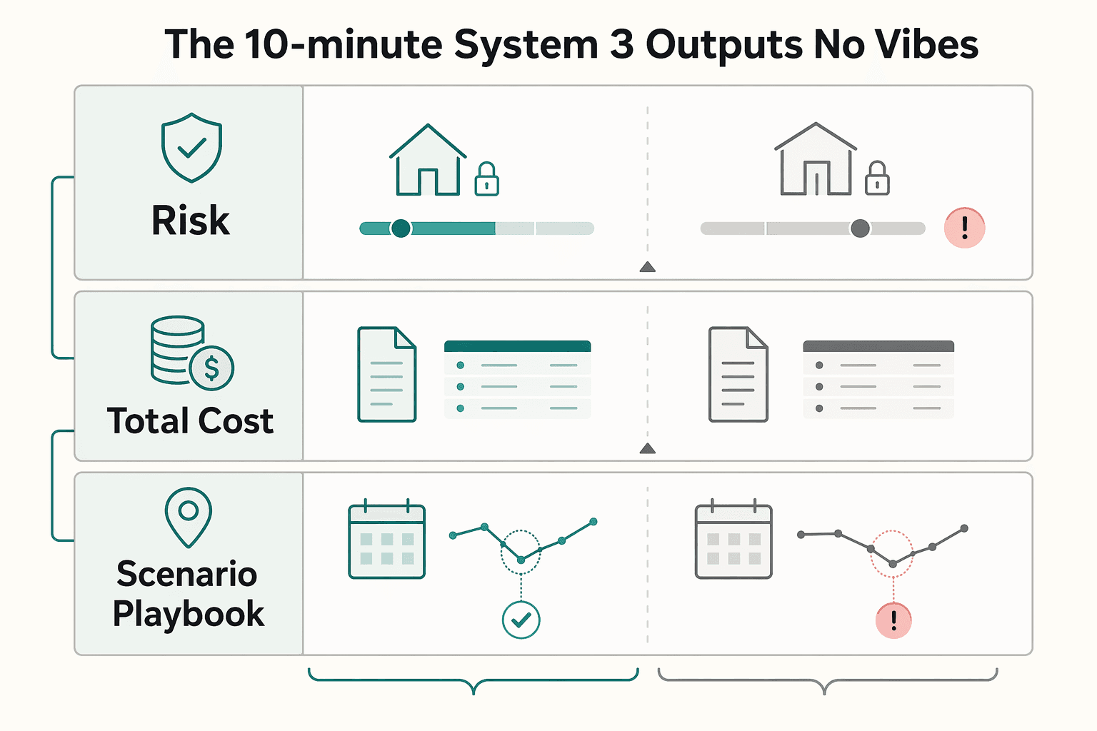 Diagram showing The 10-minute system (3 outputs, no vibes) for A Guide to Renting vs. Buying a Home for Nomads.