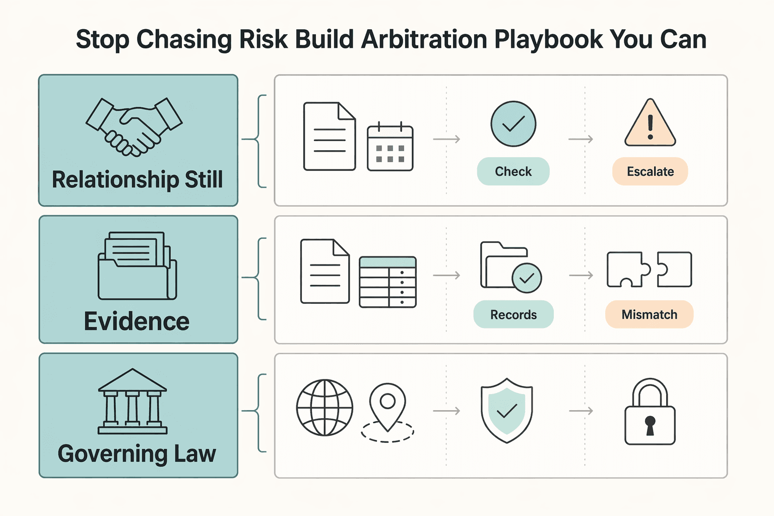 Diagram showing Stop Chasing Risk and Build an Arbitration Playbook You Can Use Today for How to Write an Arbitration Clause for a Freelance Contract.