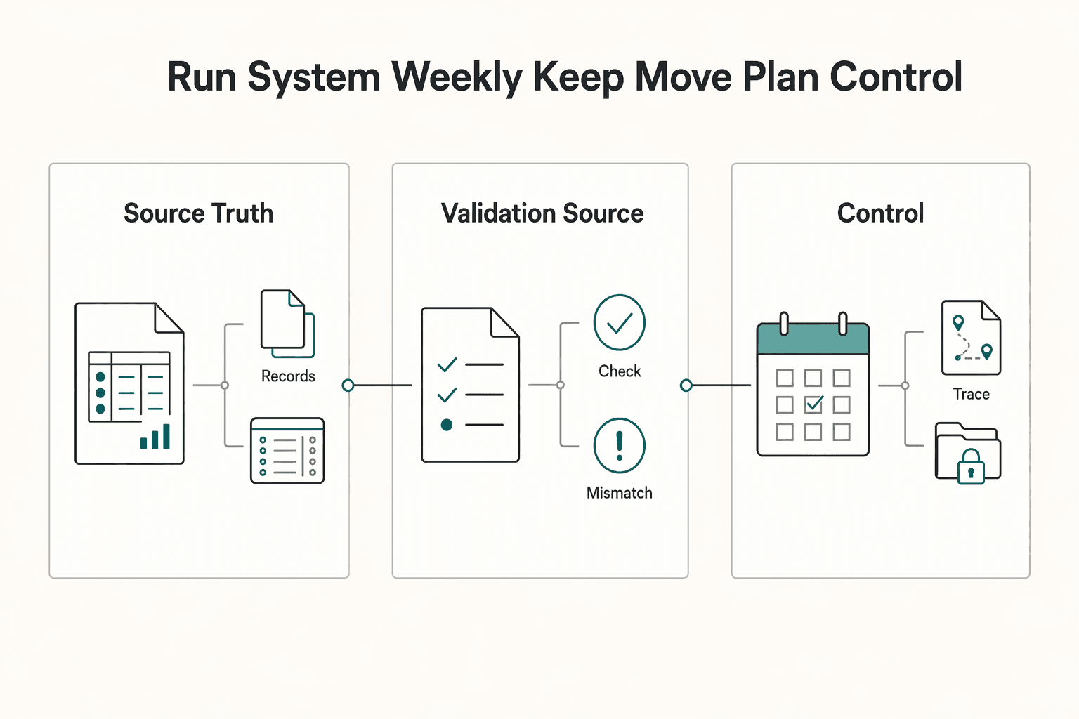 Diagram showing Run the System Weekly and Keep Your Move Plan in Control for How to Track Your Schengen Days: A Practical Guide.