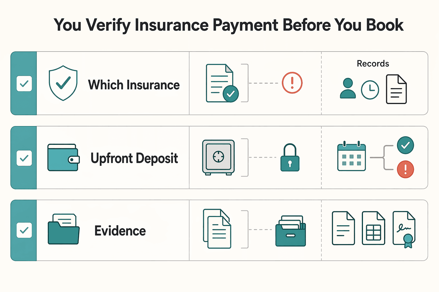 Diagram showing How do you verify insurance and payment before you book? for How to Find a Doctor or Dentist Abroad.