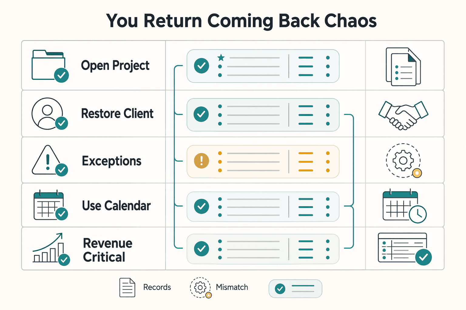 Diagram showing How Do You Return Without Coming Back to Chaos? for How to Take a Real Vacation as a Freelancer.