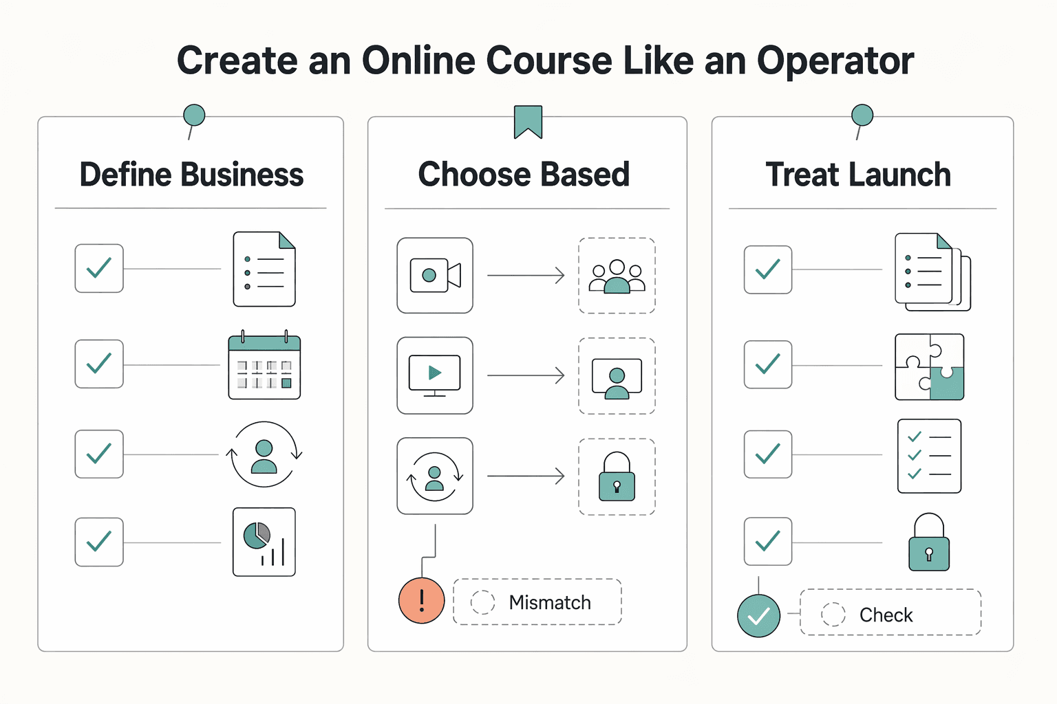 Diagram showing Create an online course like an operator, not a hobbyist for How to Create Your Own Online Course.