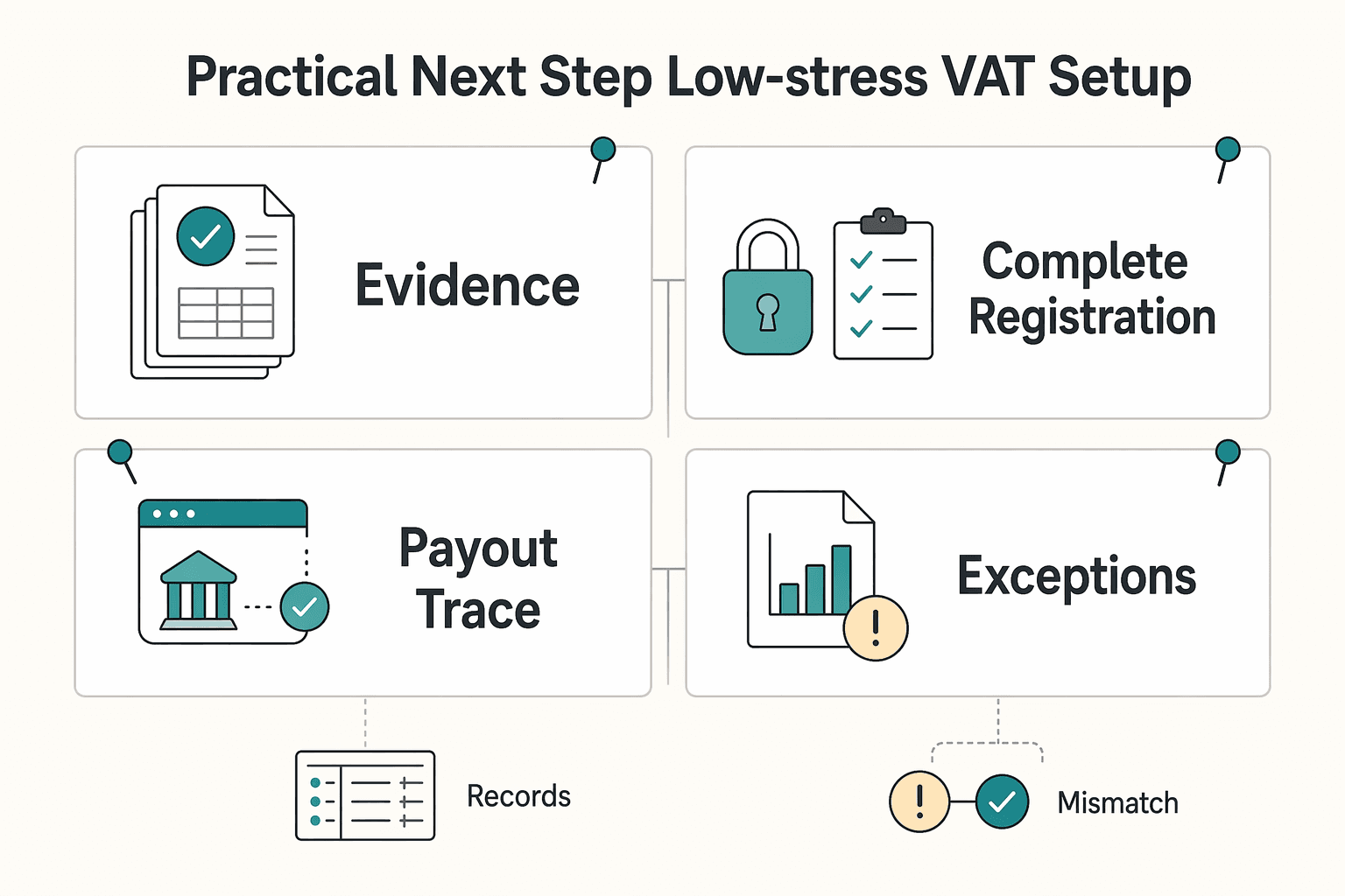 Diagram showing The Practical Next Step for a Low-Stress VAT Setup for VAT for UK Freelancers Without Filing Surprises.