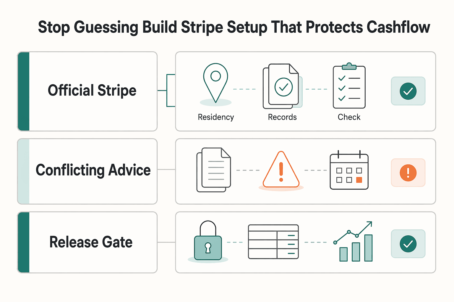 Diagram showing Stop Guessing and Build a Stripe Setup That Protects Cashflow for How to Open a Stripe Account for a Non-US Business.
