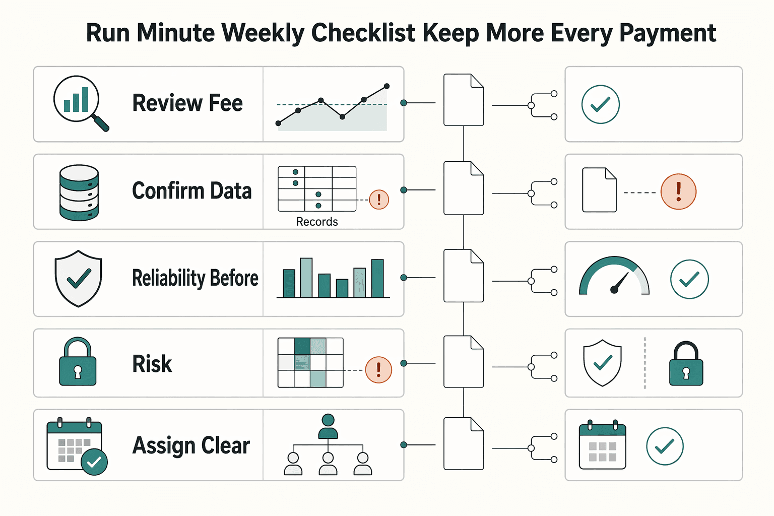 Diagram showing Run this 10 minute weekly checklist and keep more of every payment for How to Reduce Stripe Processing Fees.
