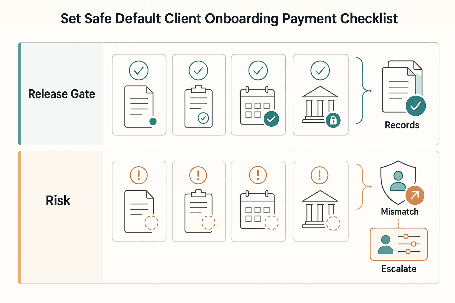 Diagram showing Set Up a Safe Default Client Onboarding and Payment Checklist for A Guide to QuickBooks Self-Employed for Freelancers.