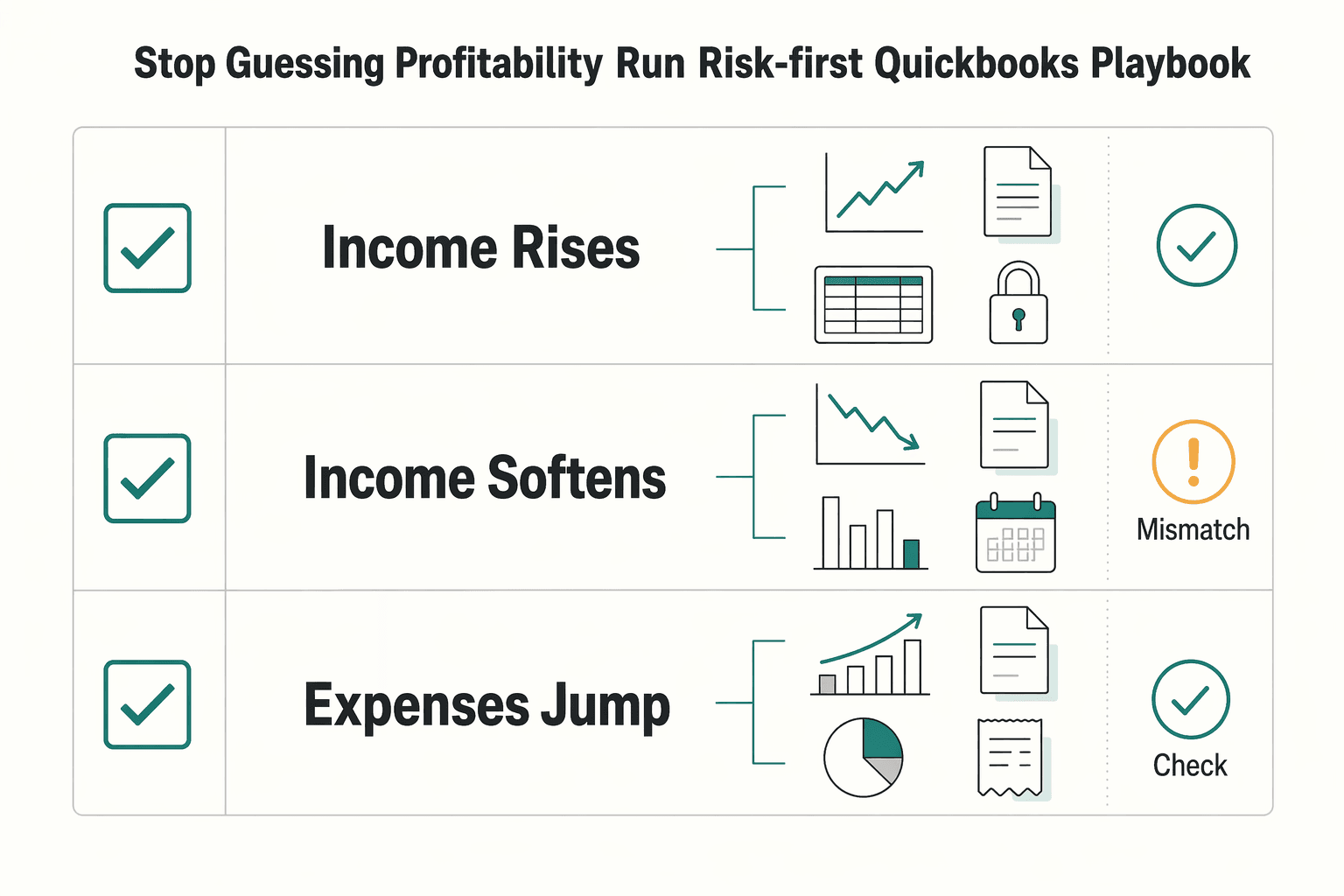 Diagram showing Stop guessing on profitability and run a risk-first QuickBooks playbook for How to Run a Profit & Loss Report in QuickBooks.