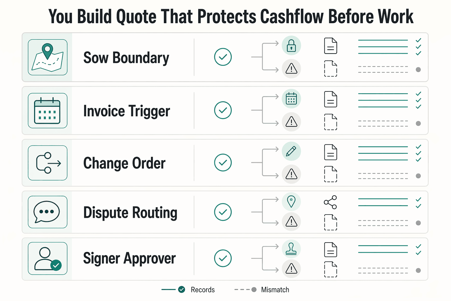 Diagram showing How do you build a quote that protects cashflow before work starts? for How to Price Webflow Development Services.