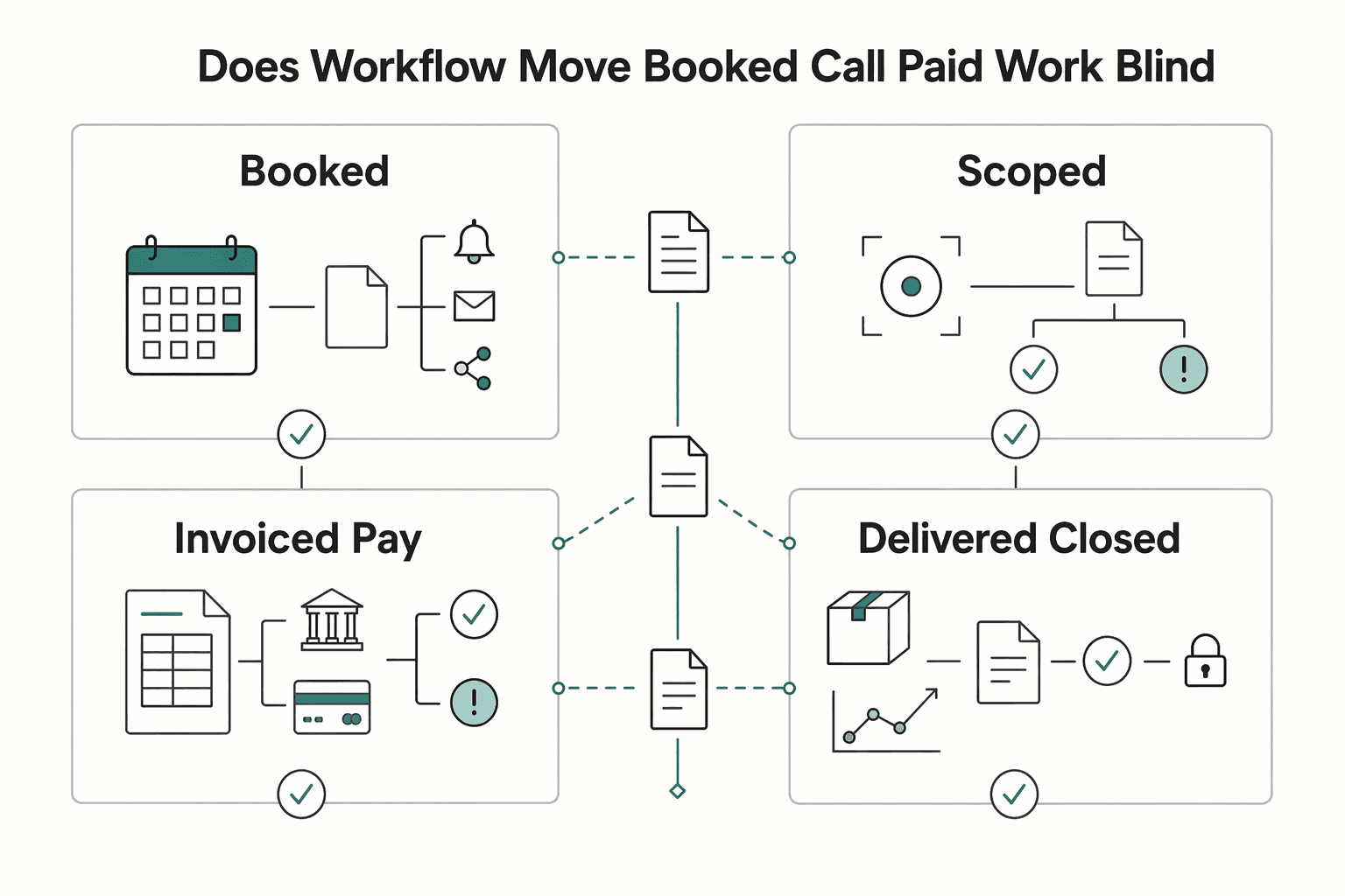 Diagram showing How does the workflow move from booked call to paid work without blind spots for Calendly for Freelancers Who Want Reliable Booking-to-Payment Handoffs.