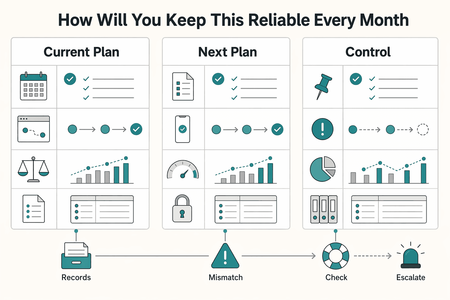 Diagram showing How will you keep this reliable every month? for How to Integrate Calendly with Your Website.
