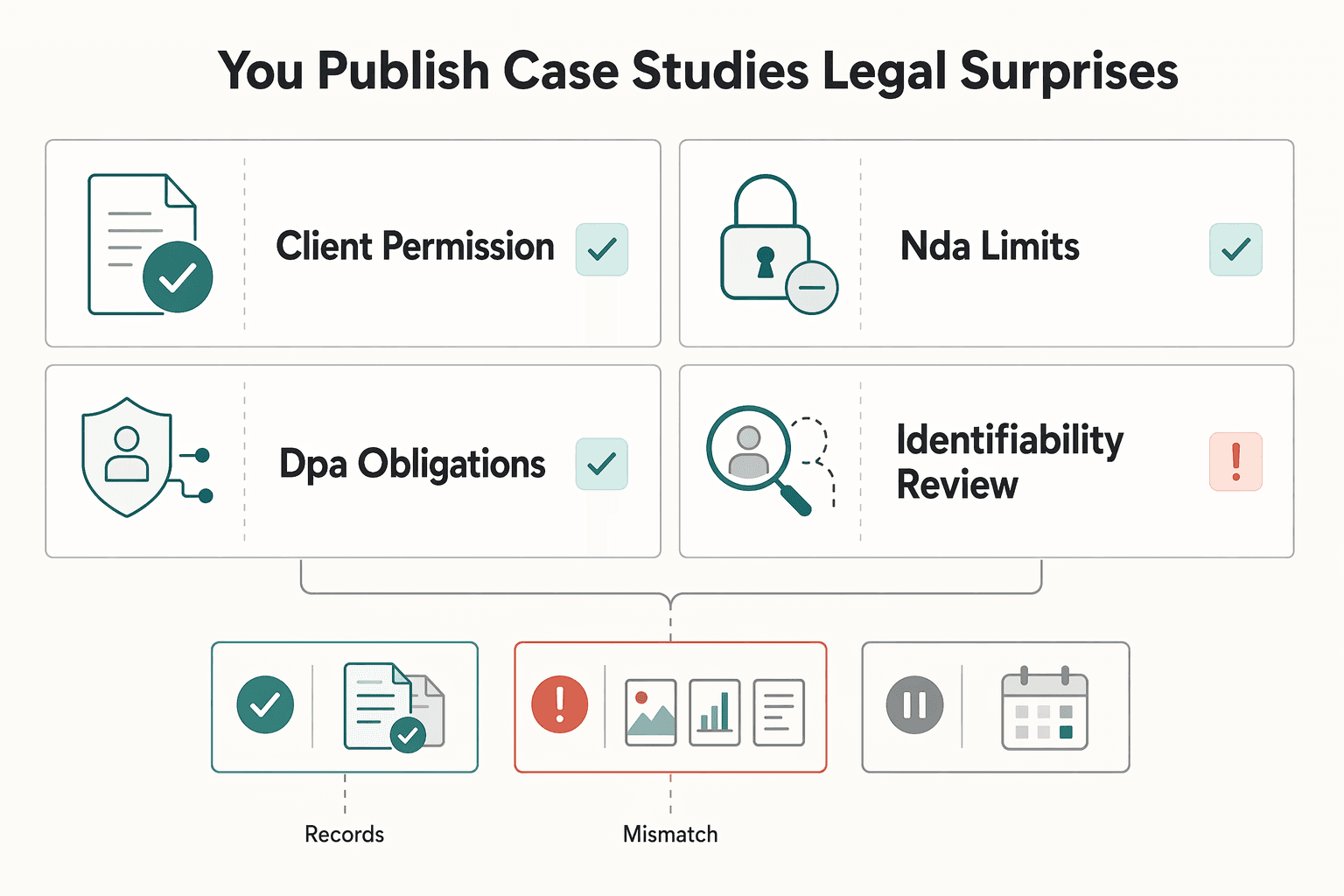 Diagram showing How Do You Publish Case Studies Without Legal Surprises? for Use Case Studies to Win Better-Fit Freelance Clients.