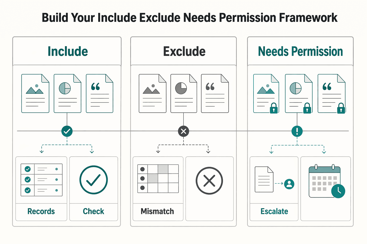 Diagram showing Build your include exclude needs permission framework for Build a Freelance Press Page Clients Can Verify.