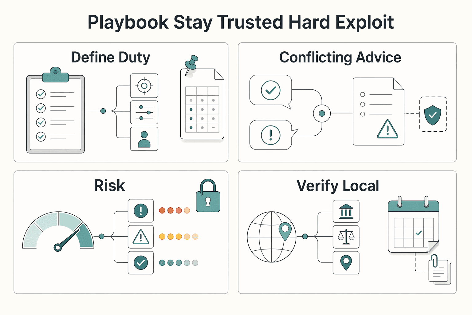 Diagram showing Use the playbook to stay trusted and hard to exploit for What is a Fiduciary Duty? A Guide for Freelancers.