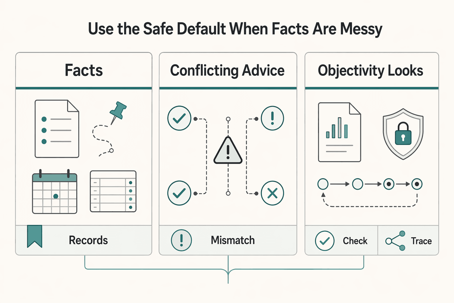 Diagram showing Use the safe default when facts are messy for A Guide to Conflict of Interest for Independent Consultants.