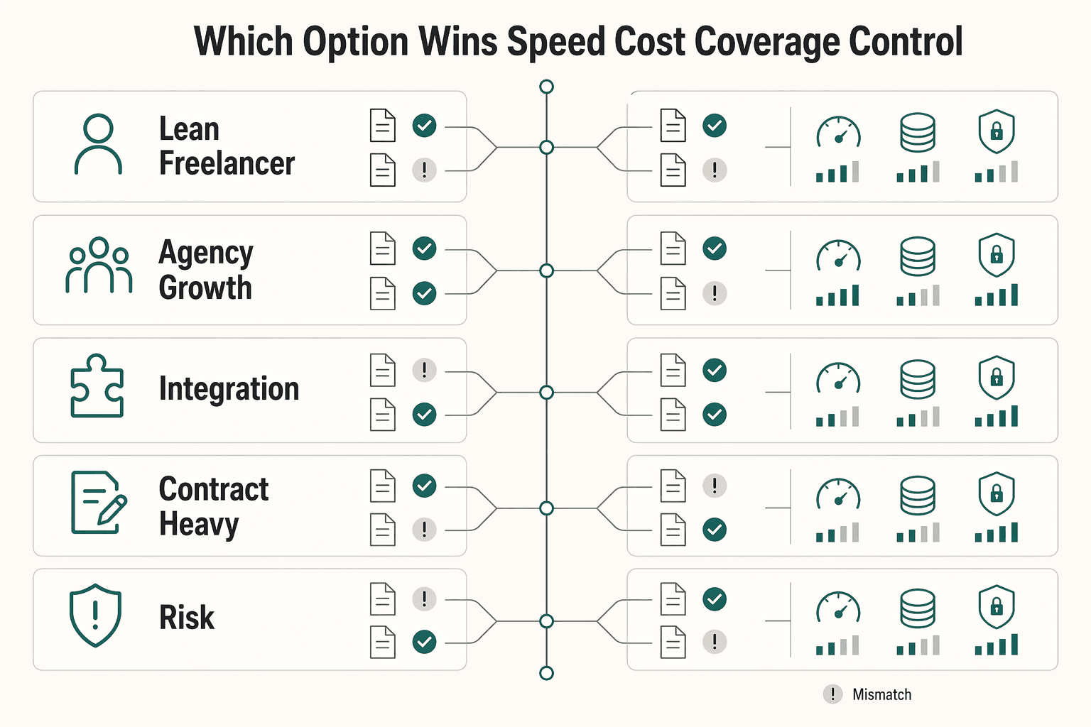 Diagram showing Which Option Wins on Speed Cost and Coverage Control for A Guide to Errors and Omissions (E&O) Insurance for Software Developers.