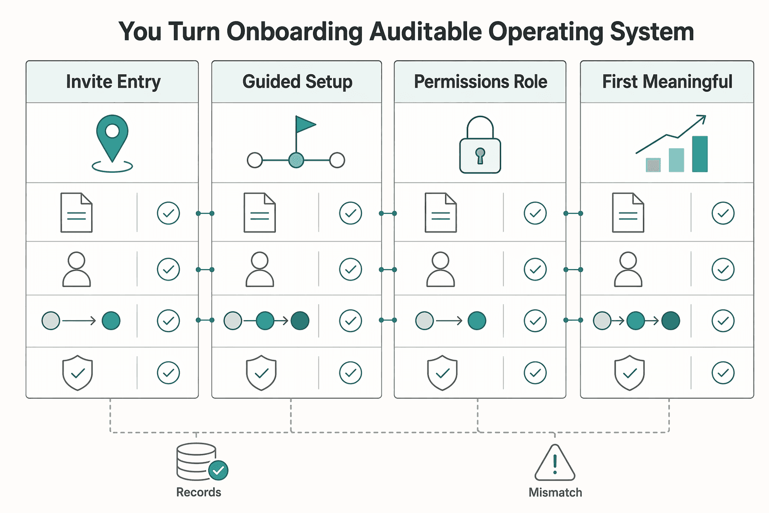 Diagram showing How do you turn onboarding into an auditable operating system? for How to Onboard New Users to Your SaaS Product Effectively.