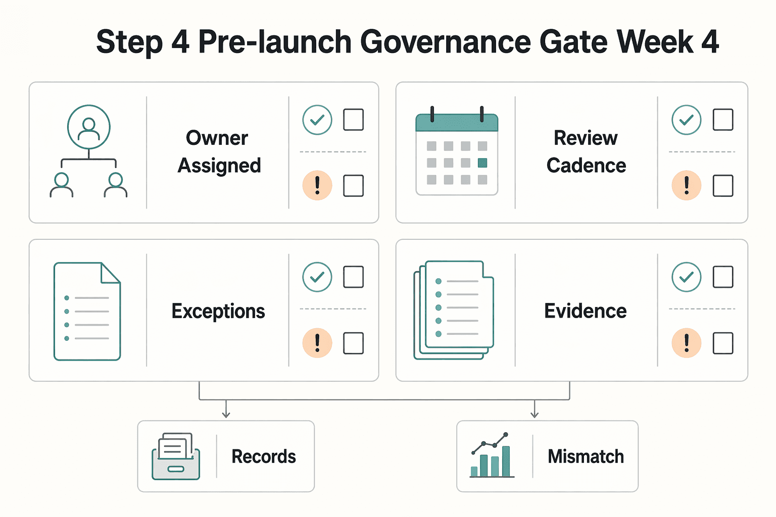 Diagram showing Step 4. Pre-launch governance gate (Week 4) for How to Create a Knowledge Base for Your SaaS Product.