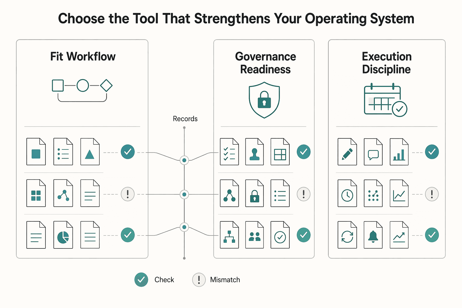 Diagram showing Choose the tool that strengthens your operating system, not your app stack for Best Knowledge Base Tools for Support and Internal Work.