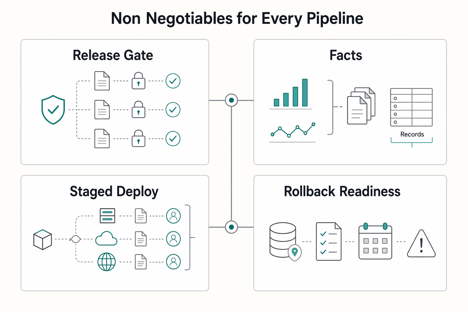 Diagram showing Non negotiables for every pipeline for A Guide to Continuous Integration and Continuous Deployment (CI/CD) for SaaS.