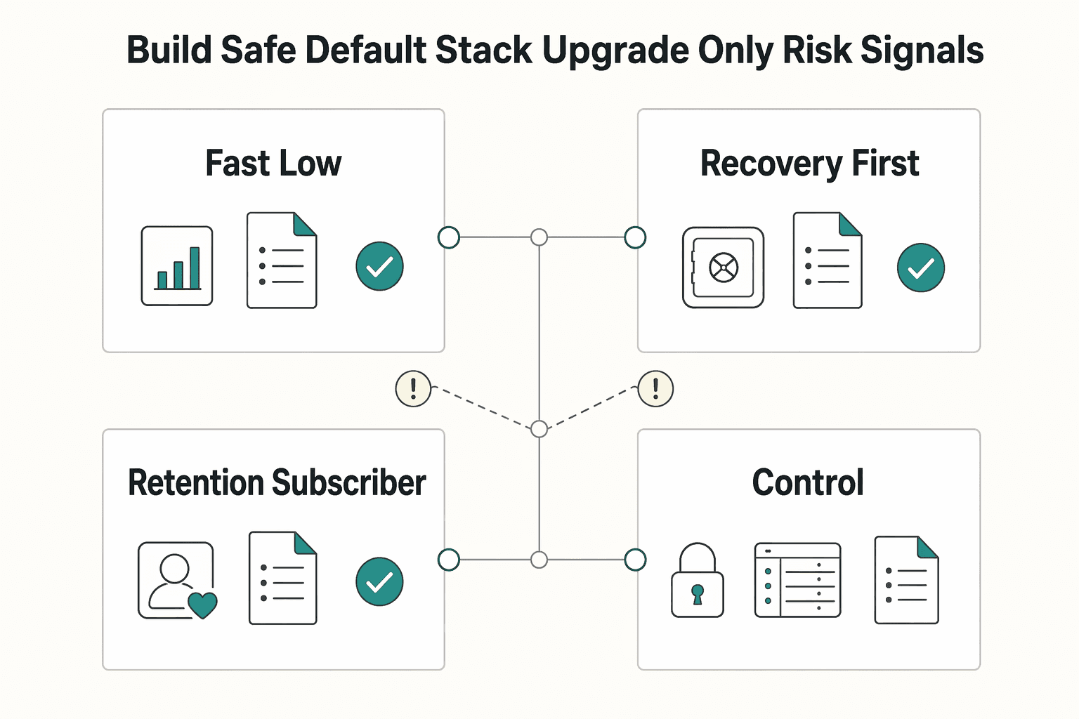 Diagram showing Build your safe default stack now and upgrade only when risk signals say so for The Best Tools for Managing Subscription Billing.