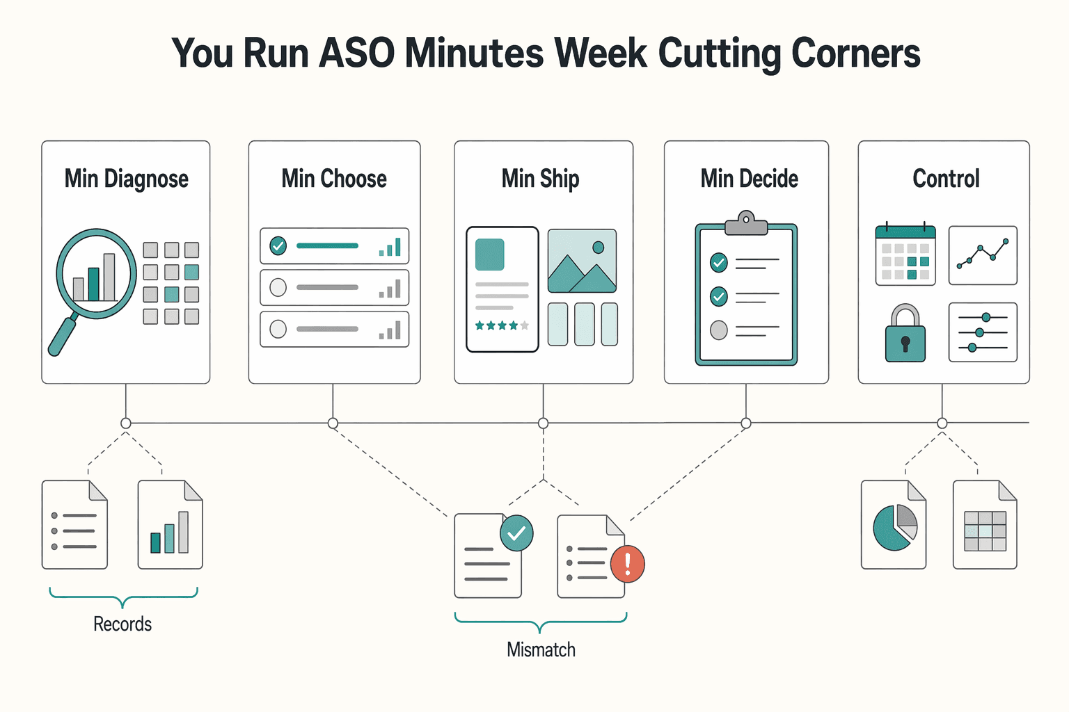 Diagram showing How Do You Run ASO in 60 Minutes a Week Without Cutting Corners for Run App Store Optimization Like an Operator for Mobile Apps.