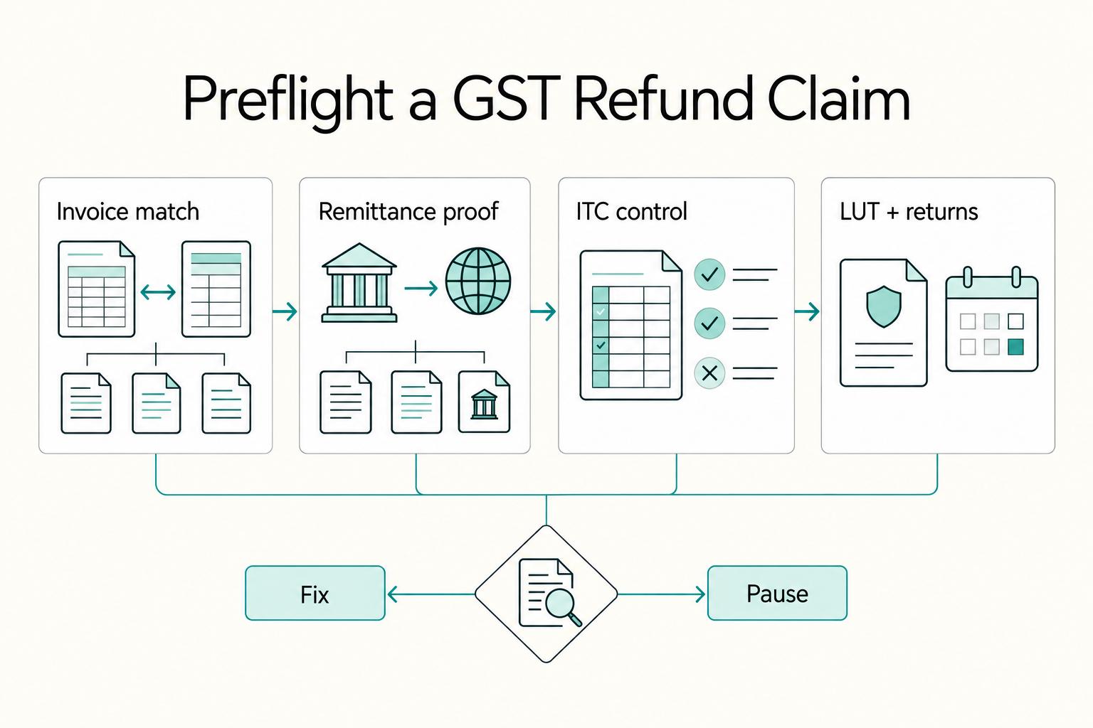 Preflight a GST Refund Claim: Invoice match, Remittance proof, ITC control, and LUT + returns.