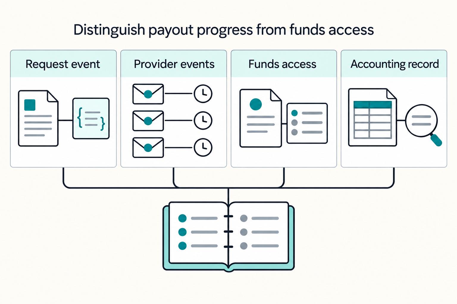 Request, provider events, recipient funds evidence and accounting records remain distinct.