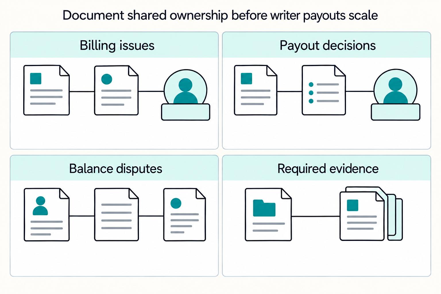 Document shared ownership before writer payouts scale: Billing issues, Payout decisions, Balance disputes, Required evidence.