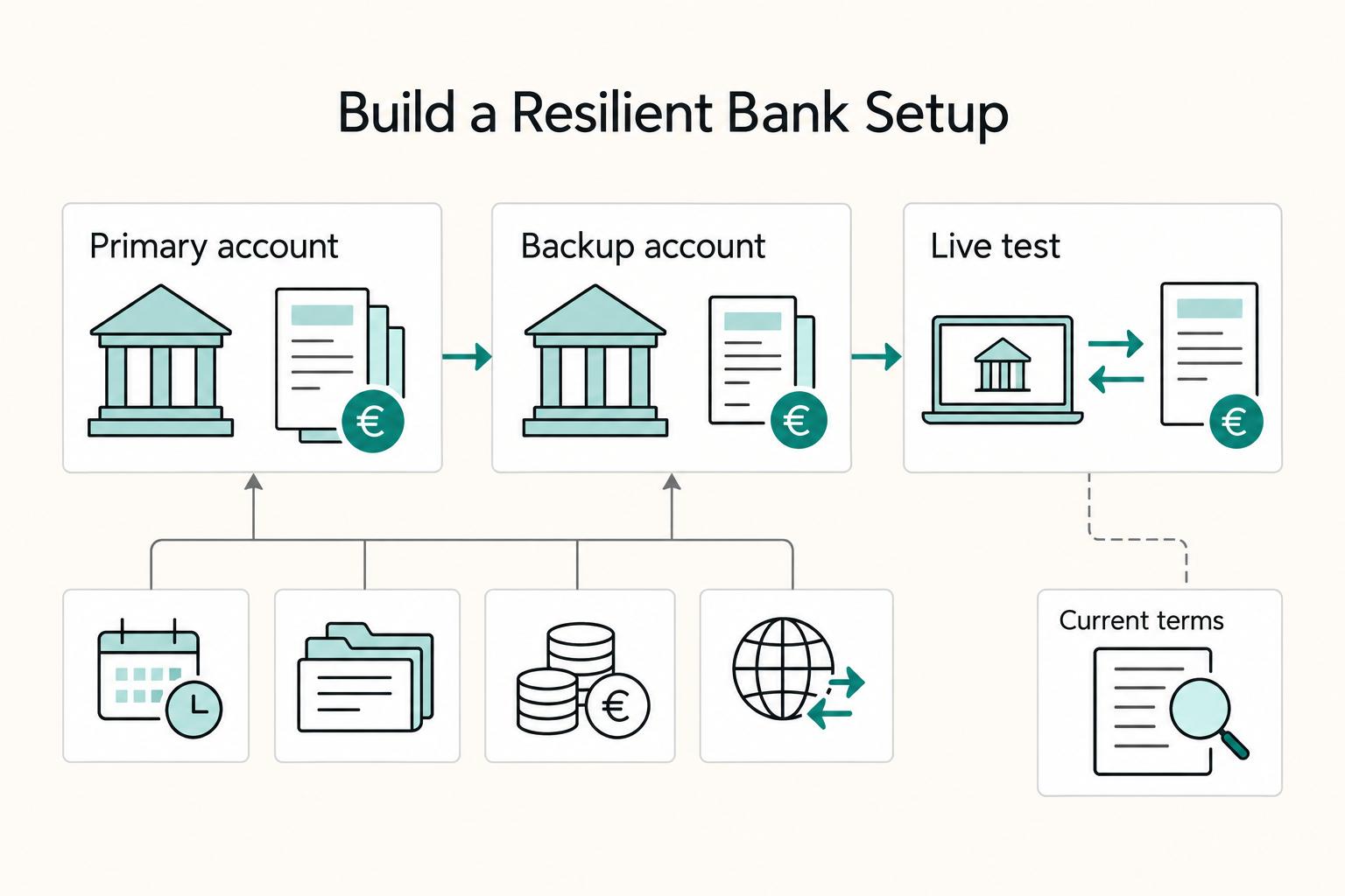 Build a Resilient Bank Setup: Primary account, Backup account, and Live test.